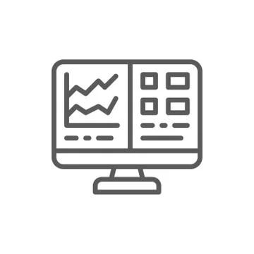 Computer screen with spreadsheet, financial accounting report line icon. Stock Illustration