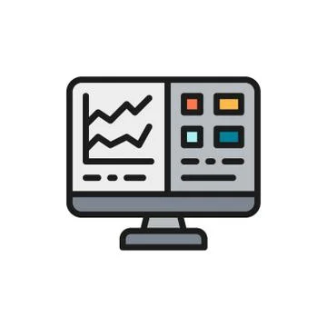 Computer screen with spreadsheet, financial accounting report flat color icon. Stock Illustration