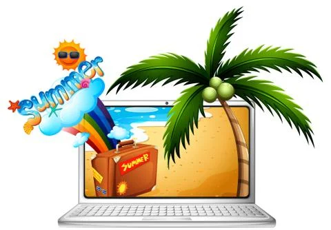 Computer screen with summer on the beach Stock Illustration