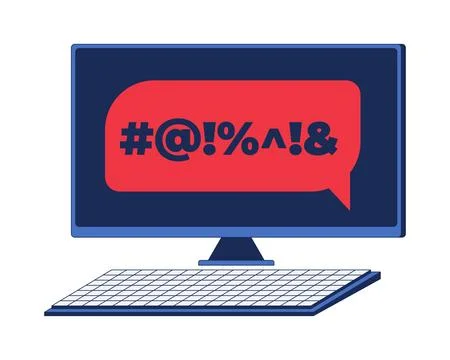 Computer screen with swear speech bubble 2D cartoon clip art 스톡 일러스트