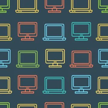 Computer Screen Symbol Seamless Pattern Background. Vector Stock Illustration