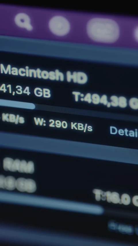 Computer screen with system information displayed showing details about the main Stock Footage 327913136