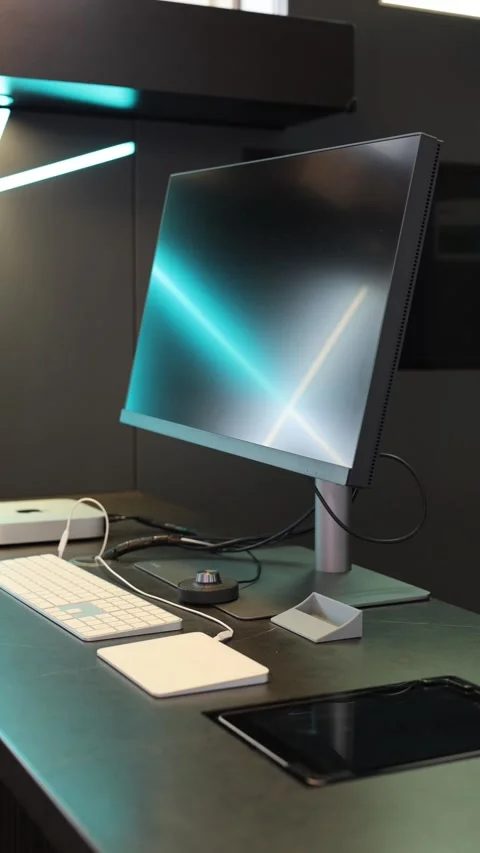 Computer screen on table vertical video Stock Footage 285648401