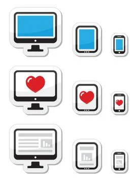 Computer screen, tablet, and smartphone icons Illustrazione stock