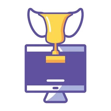 Computer screen with technological and digital elements in white background Illustrazione stock