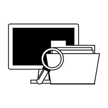 Computer screen technology hardware cartoon in black and white Stock Illustration