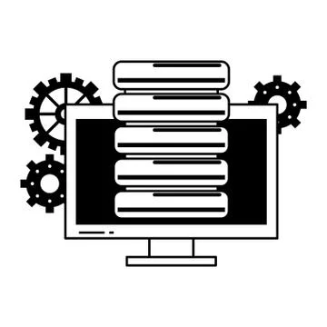 Computer screen technology hardware cartoon in black and white Stock Illustration