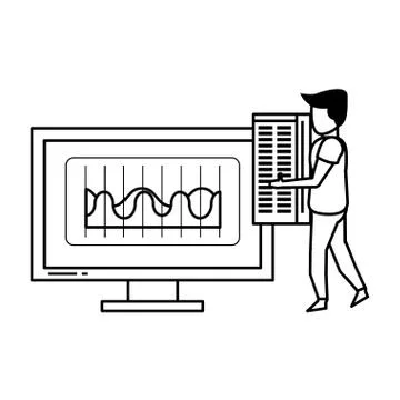 Computer screen technology hardware cartoon in black and white Stockillustratie
