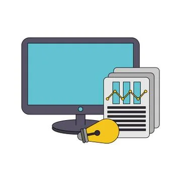 Computer screen technology hardware cartoon Illustrazione stock