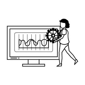 Computer screen technology hardware cartoon in black and white Stock Illustration