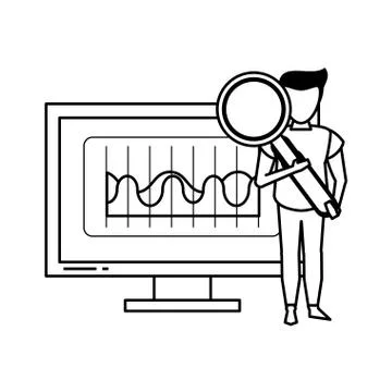 Computer screen technology hardware cartoon in black and white Stock Illustration