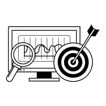 Computer screen technology hardware cartoon in black and white Stock Illustration