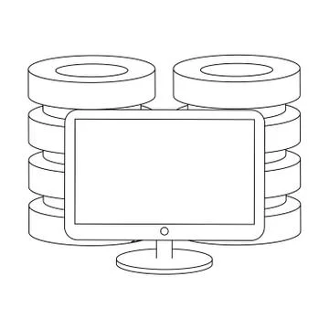 Computer screen technology hardware cartoon in black and white Stock Illustration