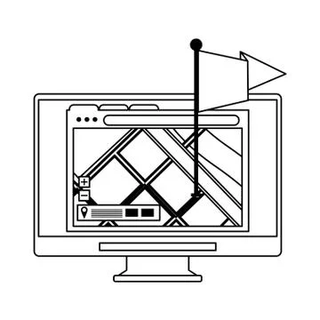 Computer screen technology hardware cartoon in black and white Stock Illustration