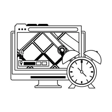 Computer screen technology hardware cartoon in black and white Stock Illustration