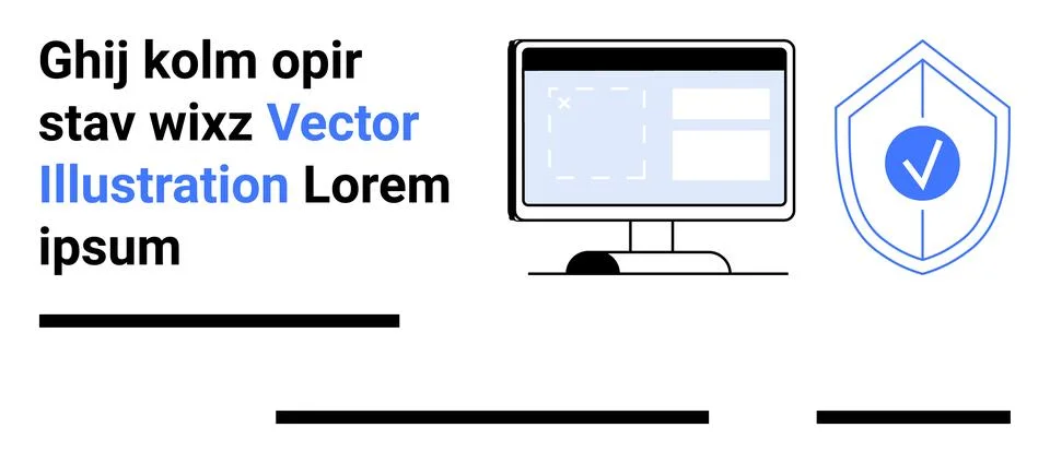 Computer Screen with Text and Shield Illustration for Security and Tech Theme イラスト素材