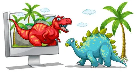 Computer screen with two dinosaurs Stockillustratie