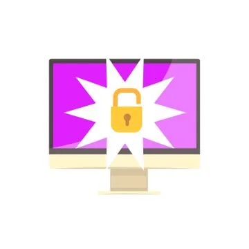 Computer screen with unlock sign, internet security cartoon vector Illustration 스톡 일러스트