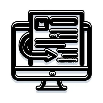 Computer screen uploading document with arrow transfer icon Stock Illustration