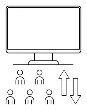 Computer Screen with User Icons and Bidirectional Arrows for Internet Activ.. 스톡 일러스트
