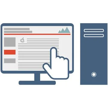 Computer screen with vector hand cursor icon 库存插图