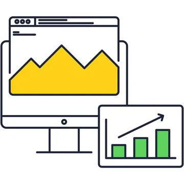Computer screen vector icon with graph and chart Illustrazione stock