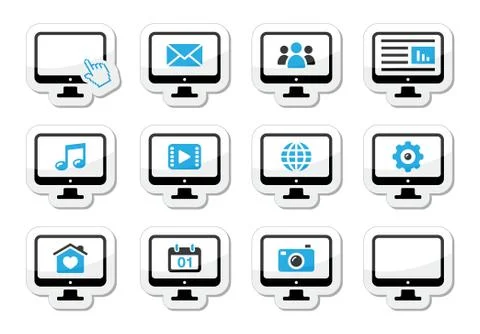 Computer screen vector icons set Illustrazione stock