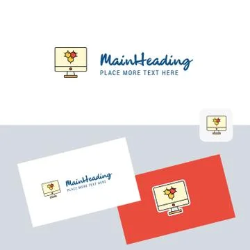 Computer screen  vector logotype with business card template. Elegant corpora Illustrazione stock