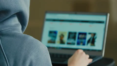 Computer screen view over shoulder unknown unrecognizable man back businessman Video stock 231078160