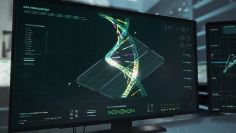 Computer Screen Visualization Of Genetic Analysis At Biological Laboratory Stock Footage 271146837