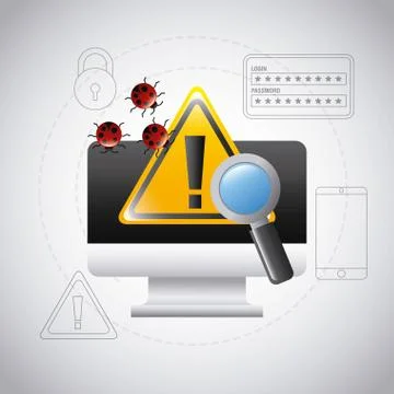 Computer screen warning virus search technology イラスト素材
