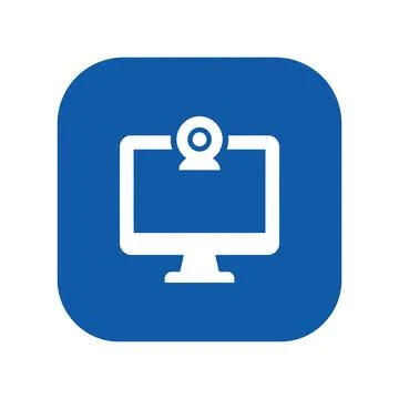 Computer screen with webcam icon blue rounded square graphic interface desi.. Illustration