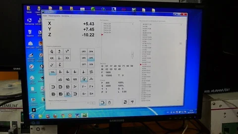 Computer screen on which the program of the milling machine works Stock Footage 80859171