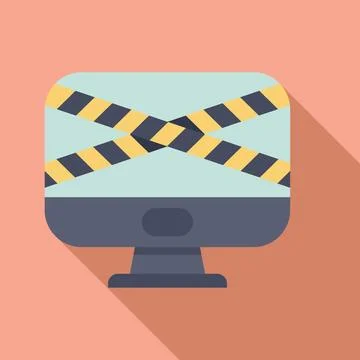 Computer screen with yellow and black caution tape showing cyber security breach Illustrazione stock