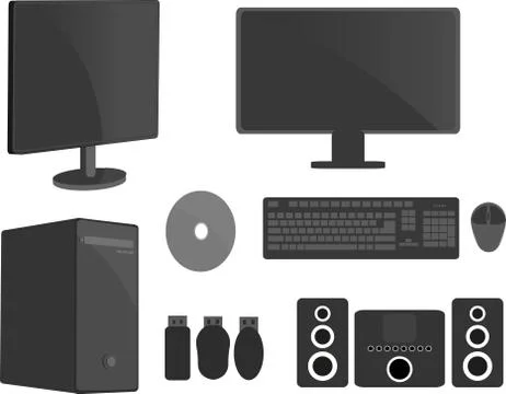 Computer Screens and Equipments Stock Illustration