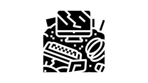 Computer screens around e waste pollution glyph icon animation 스톡 동영상 326138988