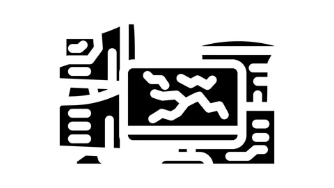 Computer screens around e waste pollution glyph icon animation 스톡 동영상 326729266