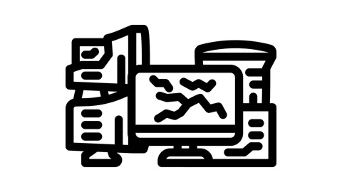 Computer screens around e waste pollution line icon animation 스톡 동영상 326748221