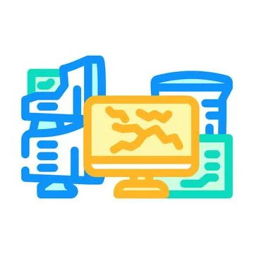 Computer screens around e waste pollution color icon vector illustration Illustrazione stock