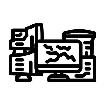 Computer screens around e waste pollution line icon vector illustration Stock Illustration
