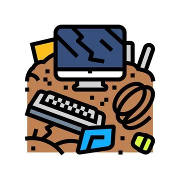 Computer screens around e waste pollution color icon vector illustration Illustrazione stock