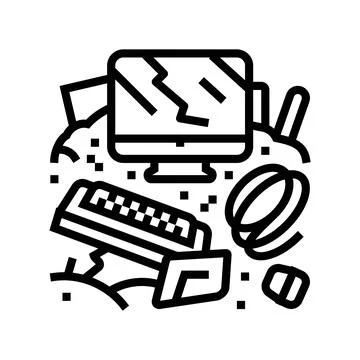 Computer screens around e waste pollution line icon vector illustration Stock Illustration