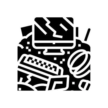 Computer screens around e waste pollution glyph icon vector illustration Stock Illustration