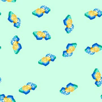 Computer screens around e waste pollution isometric icon seamless pattern Stock Illustration