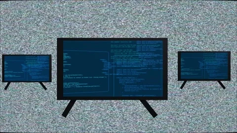 Computer screens with code on static noise background Video stock 308928881