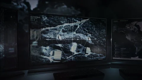 Computer Screens Display Map Of Military Base In Norway For Surveillance Stock Footage 160443250