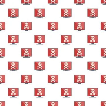 Computer screens displaying skull and crossbones pattern for cyber security.. 스톡 일러스트