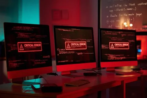 Computer Screens with Emergency Alert Stock Photos