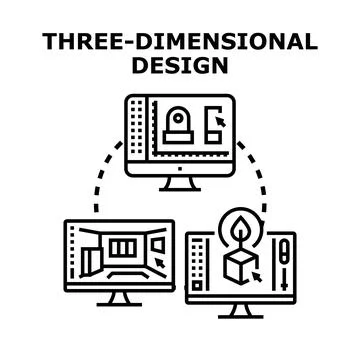 Computer screens illustrating three dimensional design process Stock Illustration