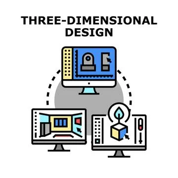 Computer screens illustrating three dimensional design process Illustrazione stock